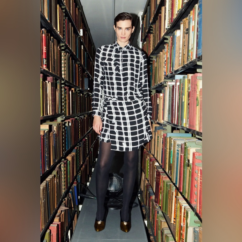 Kenzo Monochrome Grid Long Sleeve Dress
